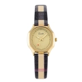 Luxury oval gold quartz watch for women with stylish three-color vintage plaid leather strap - Oval Patchwork Style (1902) / Plaid Brown Leather (Gold Frame)