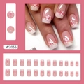 Pink gradient press-on nails with cherry blossom patterns and fine glitter, 24pcs set - Romantic Encounter Pink (Glue Style) (W2055)