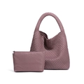Handwoven hobo shoulder bag and small zipper pouch set in elegant smoky purple finish - Dusty Pink