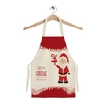 Weihnachtsschürze mit Weihnachtsmann-Druck auf rot-beigem Leinenstoff mit Trägern - Roter Weihnachtsmann (WQ02-1) / Kinderstil (47x38cm)