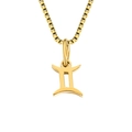 Gold Gemini zodiac sign pendant on box chain necklace in stainless steel finish - Gemini / Gold