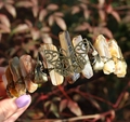Detail of vintage bronze butterfly and raven skull ornaments on crystal crown - Butterfly Raven Skull Style / Yellow Persian Gulf Agate/Antique Bronze Wire
