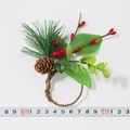 Detail showing Christmas napkin ring size with pine needles, red berries and pinecone - Pine Needle and Light Rose Leaf Napkin Ring