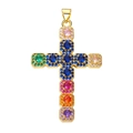 Golden cross pendant with colorful rainbow zircons and elegant polished finish - Pendant 111 (Gold Pave Rainbow Stone Cross)