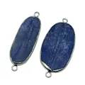 Deep blue kyanite oval stone connector with silver plating for jewelry making - Irregular / Gold Edging