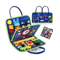 Blue felt dinosaur busy board for toddlers featuring zippers, gears, and space puzzles - Blue Dinosaur 3-Page Style / 44x28cm