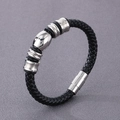 Pulsera trenzada de cuero negro para hombre con adornos de acero y cierre magnético - Pulsera (KB125274-TXH) / Color Acero