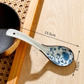 Blue and white porcelain ceramic soup spoon with floral pattern and hanging hole, 15.5cm - Vine Flower - Curved (15.5cm)