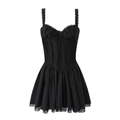 Gothic black mini dress with lace trim, corset waist and drawstring detail in ballet style - S / Black