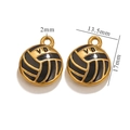 Golden volleyball sports pendant charm with black enamel VB letters for DIY jewelry - Volleyball-Black