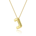 Detailed view of 18K gold plated letter J pendant necklace with polished finish - Letter J Necklace Set