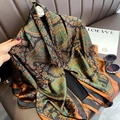 Orange and green paisley silk scarf with vintage leaf patterns on leather surface - 24116 - Main Image / 110*110CM