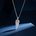 Micro-paved zircon leaf pendant necklace in silver finish on premium blue velvet display - With Chain / Silver