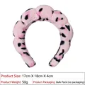 Pink plush headband with black spots showing dimensions 17cm x 18cm x 4cm and 50g weight - 3# Flannel Pink Leopard Headband