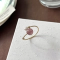 Vintage gold S925 silver ring with pink strawberry crystal and white pearl detail - JZ1349-Pink Pearl