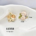 Detail of 21mm peach-shaped alloy charm with pink enamel, green leaf and rhinestone - 4498# Peach