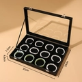 Scatola portagioie nera con coperchio in vetro e 12 scomparti per anelli e bracciali, 35x24cm - Scatola Nera a 12 Scomparti