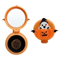 Halloween pumpkin folding hairbrush with mirror featuring orange ghost and wizard hat design - Foldable Mirror Comb / Orange