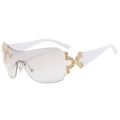 Chic Y2K shield sunglasses featuring rimless gradient brown lenses and ivory white arms - Bright Gold/White Flat Coated