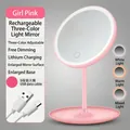 Pink LED makeup mirror with three-color light modes and stable storage base - Enlarged Base / Pink