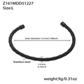 Technical drawing of a black stainless steel bamboo cuff bracelet with detailed dimensions - L / Spiral Spring Coil Style (Z161) / Black