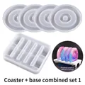 5-piece silicone resin coaster mold set with four round shapes and one rectangular base - Ring Coaster Set 01