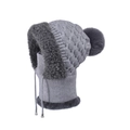 Women's 3-in-1 gray knitted winter hat with integrated mask, scarf, and faux fur lining - Gray