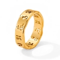 Golden wide stainless steel ring featuring hollowed religious Sanskrit characters - US 6 / Gold