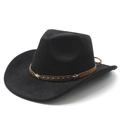 Close-up of wide brim fedora with star studs and metallic rivets on brown band - M (56-58cm) / Black Suede