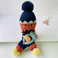 Kids knitted dinosaur hat and scarf set in navy blue and orange with pompom - Navy Blue Dinosaur Set