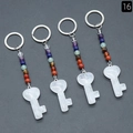 Set of 4 white crystal heart key keychains with colorful chakra beads and metal rings - White Crystal