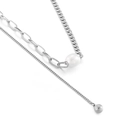 Silver titanium steel heart necklace with white pearl and asymmetric paperclip chain - Silver Spliced Chain Pearl Pendant Style (KN197621-Z)