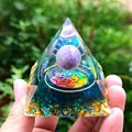 Handheld Orgone Pyramid with amethyst sphere, copper mandala, and blue stone fragments - B-2-3 Amethyst Mandala Coil