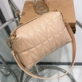 Chic nude quilted pillow crossbody bag with gold-tone hardware and adjustable strap - Brown Embroidered