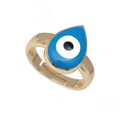Anillo dorado ajustable con diseño de gota de agua de ojo turco azul para mujer - Abierto Ajustable / Azul claro