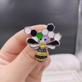 Cute bee brooch featuring hexagonal honeycomb design with colorful enamel and zircons - Style 17