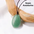 Handcrafted green aventurine teardrop pendant necklace with a brown braided cord - Green Aventurine Teardrop Pendant