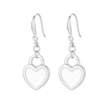 Silver heart padlock earrings with white enamel and crystal accents in stainless steel - Silver White Heart Stud Earrings (KE105823-Z)
