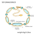 Gold-plated stainless steel anklet with blue Czech glass stones and size measurements - Rectangle-Gold Blue Glass (S012)