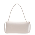 Minimalist cream white leather baguette shoulder bag with slim strap on white background - White