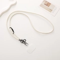 Detailed view of white PU leather phone lanyard with durable dark grey metal hooks - Crossbody / White