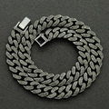 Vista dall'alto della catena cubana hip hop argento 13mm con pavé di micro cristalli - 20 pollici / Nero
