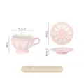 Pink embossed ceramic coffee cup and saucer set with floral vintage relief design - Athens Cup and Saucer / Pink