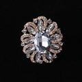 Vintage floral alloy brooch with large oval crystal and golden base for elegant styling - MM-BR-0029 / Gold