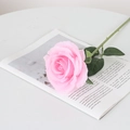 Lifelike pink velvet artificial rose with green stem on vintage book page for decor - Round Silk Light Pink