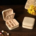 Portable beige velvet jewelry box with mirror and zipper closure for rings and necklaces - Velvet Cream White (With Mirror)