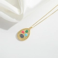 French vintage flower pendant necklace with multicolor zircon on white silk background - Colorful