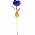 Single artificial deep blue gold foil rose with 24K engraved stem on white background - Old Style Blue