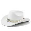 Detail of white suede cowboy hat featuring a silver bull head buckle and gold braided band - M(56-58cm) / White