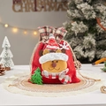 Red Christmas drawstring gift bag with a 3D plush reindeer and festive tree decor - J-24 Deer Classic Bag